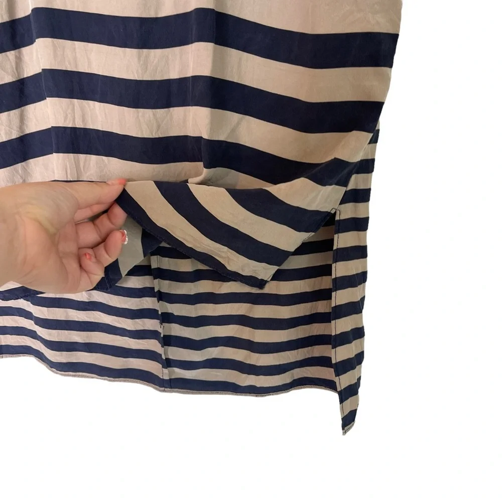 BCBG MAXAZRIA Edita Pure Silk Striped Navy and Tan Twisted Racer Back Tank Top